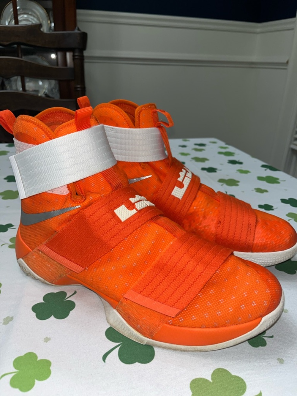 Nike LeBron Soldier 10 Orange and White High-Top Shoes Size 11.5